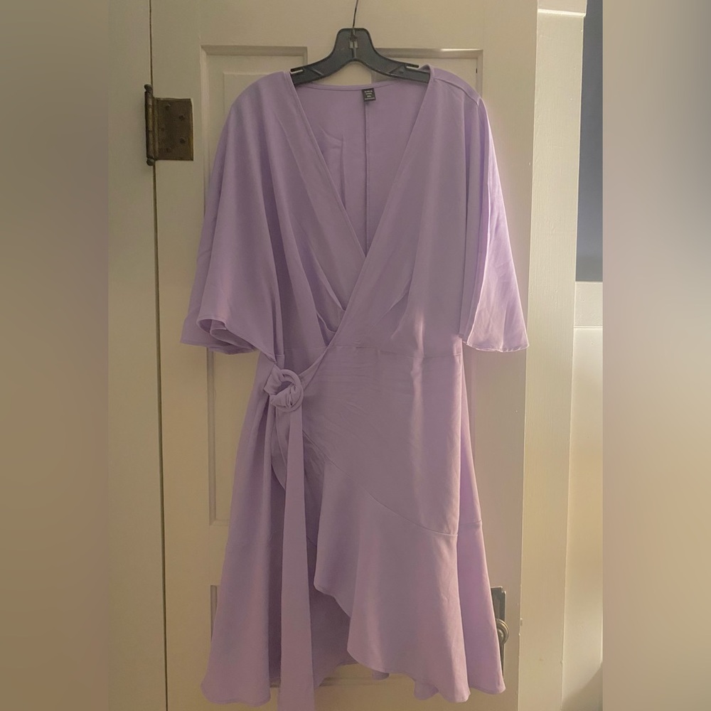 3X Purple Batwing Sleeve Wrap Dress